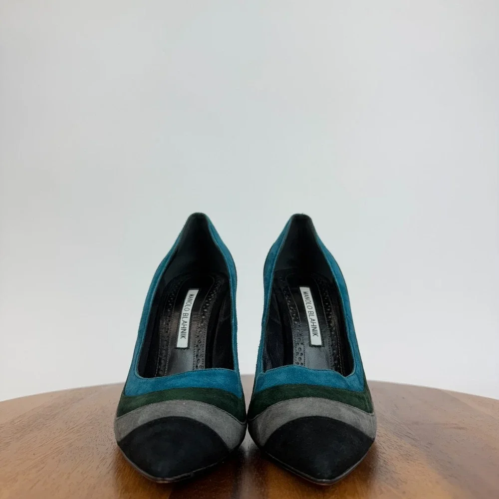 Womens Manolo Blahnik  Striped Suede Stiletto Heels Pumps Shoes Size 39 US 9 GUC